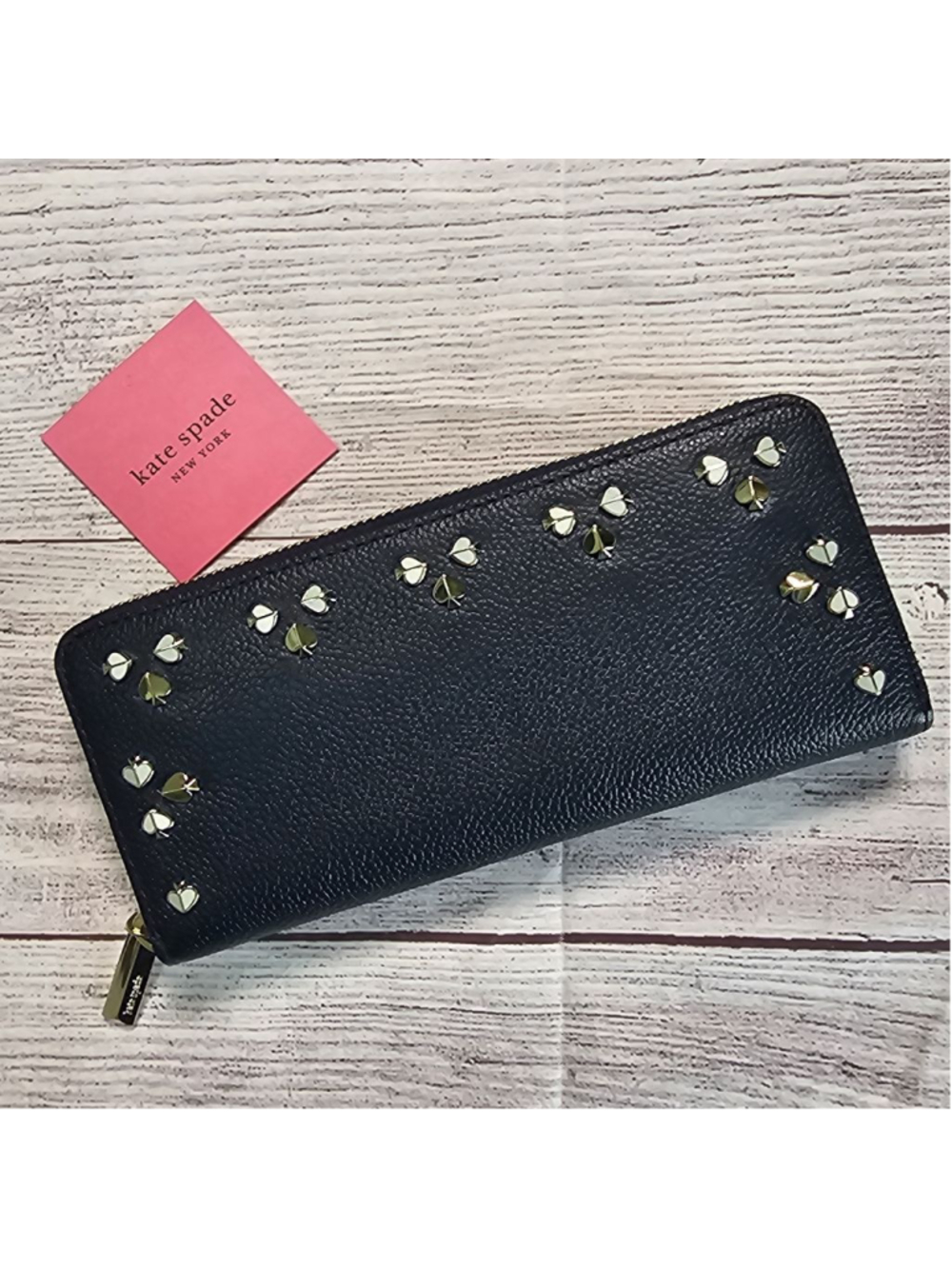 NWT Kate Spade slim continental wallet, blazerblue with spade studs